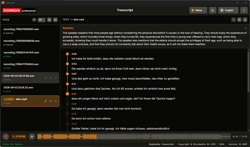 Digimedia Transcript screenshot